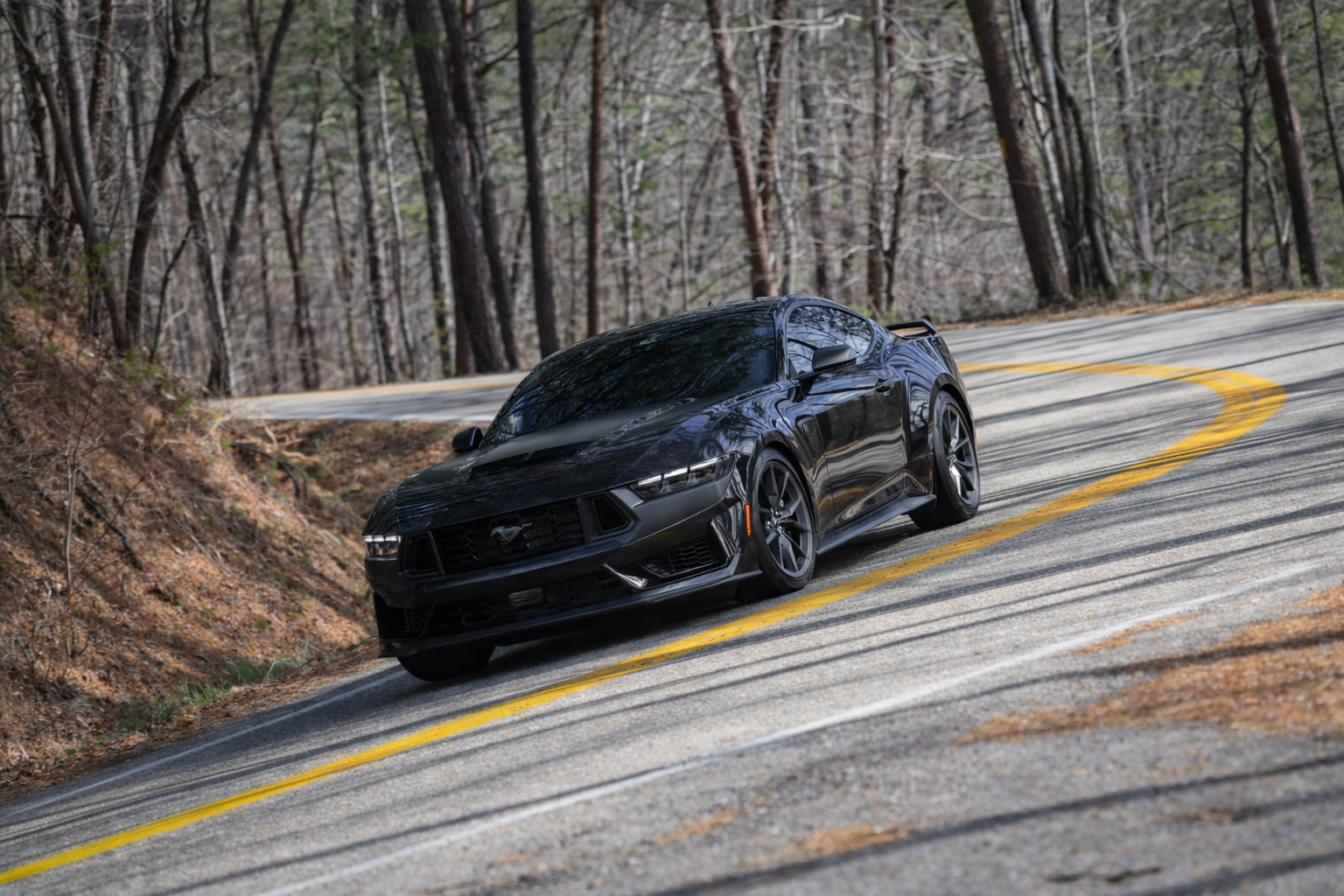 Mustang Dark Horse on a mountain road